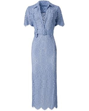 MOOS STUDIO Skyline Lace Belted Midi Dress - Blue