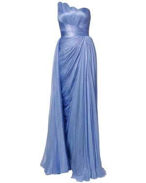 IRIS SERBAN Valery Asymmetric Pleated Gown - Blue