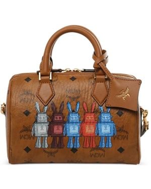 MCM Small Ella Vi Boston Top Handle Tote Bag - Brown