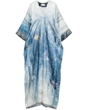 Pierre Louis Mascia Mutka Silk Kaftan Maxi Dress - Blue