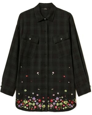Twinset Schottenkaro-Hemd Mit Blumenstickerei - Schwarz