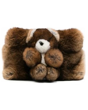 Anita Bilardi Teddy-Bear-Motif Faux-Fur Clutch Bag - Brown
