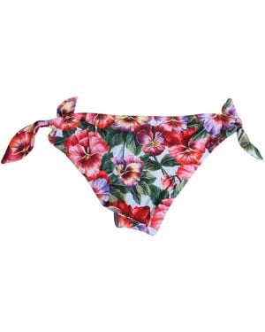 Dolce & Gabbana Floral-Print Side-Tie Bikini Bottoms - White