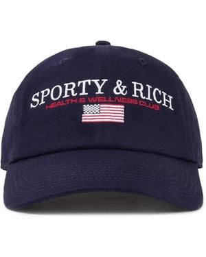Sporty & Rich Embroidered Flag Cap - Blue