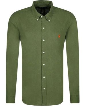 Polo Ralph Lauren Logo-Embroidered Linen Shirt - Green