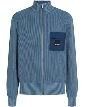 Karl Lagerfeld Zip-Up Washed Cardigan - Blue