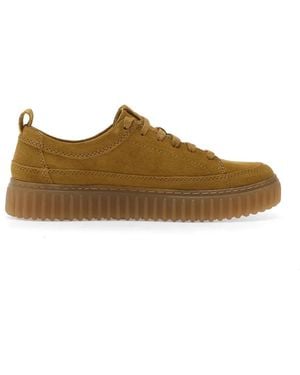 Clarks Torhill Lace Suede Ridged-Sole Trainers - Brown