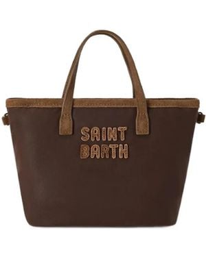MC2 Saint Barth Mini City Waxed Bag With Logo Embroidery - Brown