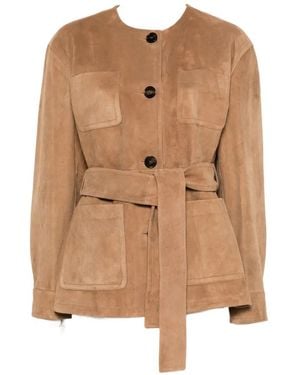 Max Mara Belted Suede Jacket - Natural