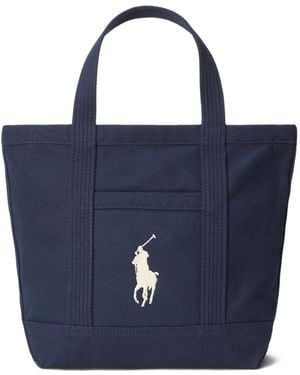 Polo Ralph Lauren Embroidered-Logo Top-Handle Tote Bag - Blue