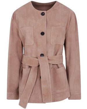 Max Mara Bohemia Belted Suede Jacket - Pink