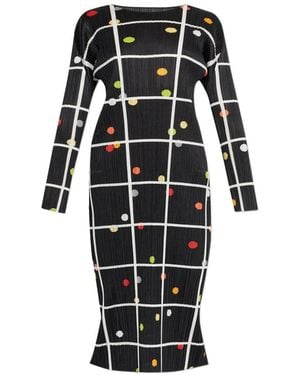 Pleats Please Issey Miyake Geplooide Jurk Met Print - Zwart