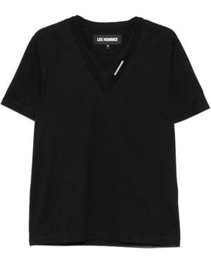 Les Hommes T-Shirt Mit V-Ausschnitt - Schwarz