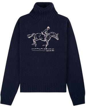 Sporty & Rich Illustration Turtleneck Jumper - Blue