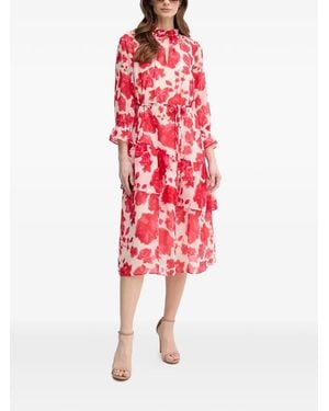 MARC AUREL Ruffled Floral-Print Midi Dress - Red