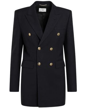 Saint Laurent Double-Breasted Wool Blazer - Black