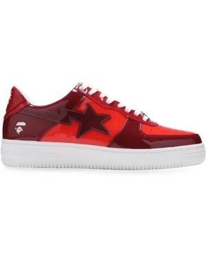 A Bathing Ape Bape Sta Patent-Leather Low-Top Sneakers - Red