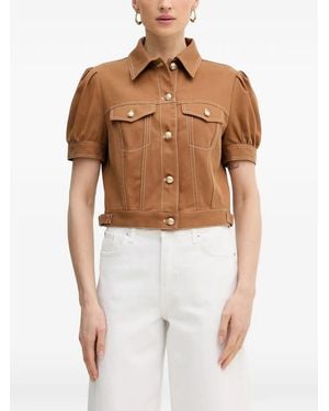 Guess Puff-Sleeve Contrast-Stitch Jacket - White
