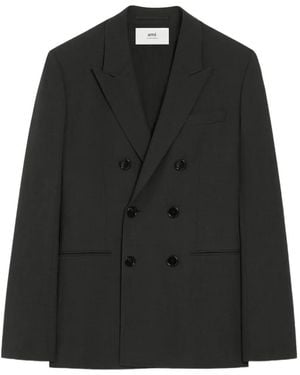 Ami Paris Double-Breasted Wool Blazer - Black
