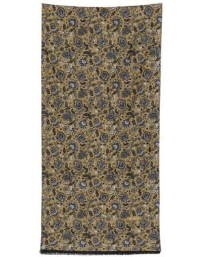 Kiton Floral-Print Frayed-Edge Scarf - Green