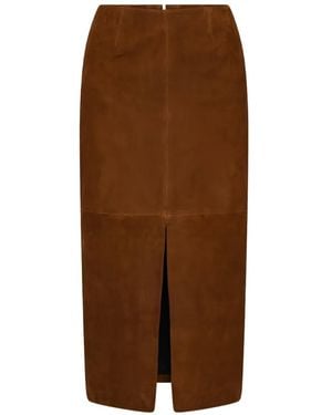 ROTATE BIRGER CHRISTENSEN Suede Midi Pencil Skirt Dark - Brown