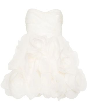 Ana Radu Floral-Appliqué Strapless Minidress - White
