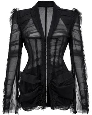 MATIERES FECALES Ruffled-Detail Jacket - Black