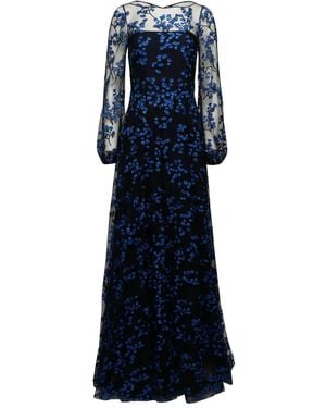 Naeem Khan Floral Long-Sleeve Maxi Dress - Blue