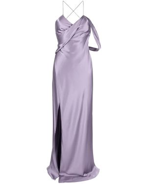 Michelle Mason V-Neck Side-Slit Silk Maxi Dress - Purple