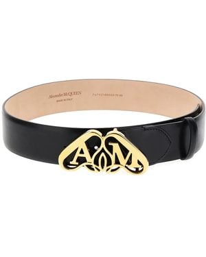 McQueen Seal バックル レザーベルト - ブラック