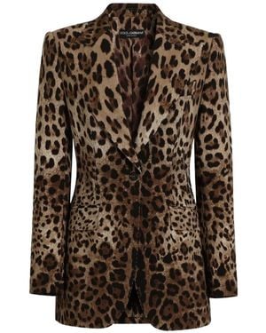 Dolce & Gabbana Turlington Leo-Print Wool Single-Breasted Jacket - Brown