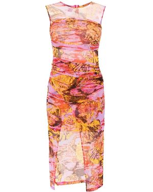 PINKO Sea-Print Midi Dress - Orange