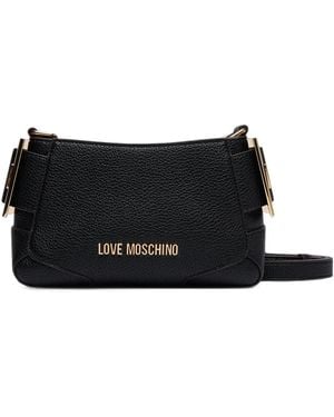 Love Moschino Buckle-Detail Grained Crossbody Bag - Black