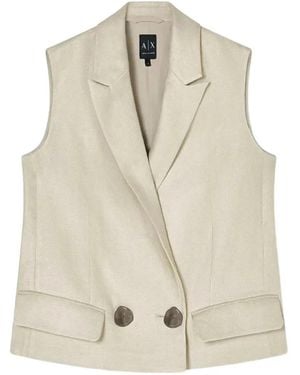 ARMANI EXCHANGE Double-Breasted Linen Waistcoat - Natural