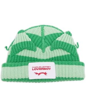 Charles Jeffrey Chunky-Knit Ears Beanie Hat - Green