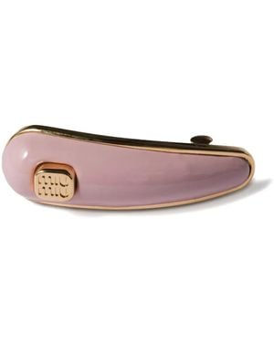 Miu Miu Haarspange Aus Leder Mit Logo - Pink