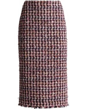 St. John Houndstooth Tweed Midi Skirt - Red