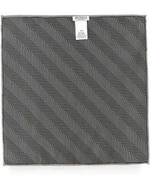 Brunello Cucinelli Chevron-Motif Hand-Sewn Pocket Square - Grey