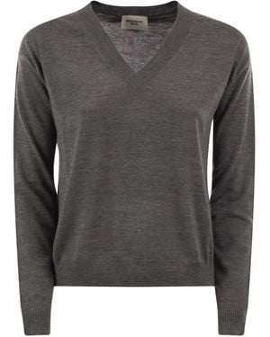 Weekend by Maxmara Fiocchi Fine-Knit V-Neck Sweater - Gray
