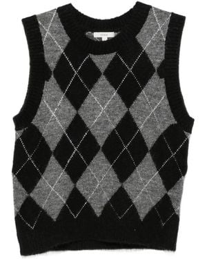 Yerse Argyle-Knit Sweater Vest - Black