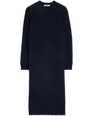 Jil Sander Padded-Shoulder Crew-Neck Maxi Dress - Blue