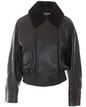 IVY & OAK Shearling-Collar Leather Jacket - Black