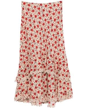 RIXO London Rok Met Bloemen En Ruches - Rood