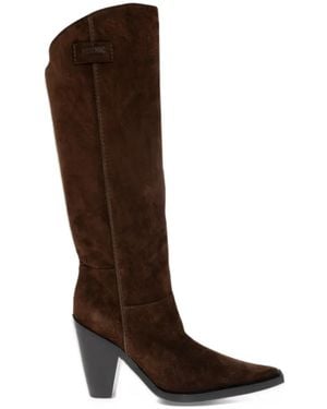 Moschino Suede Heeled Knee-High Boots - Brown