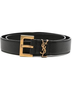 Saint Laurent Cassandre Grained Leather Belt - White
