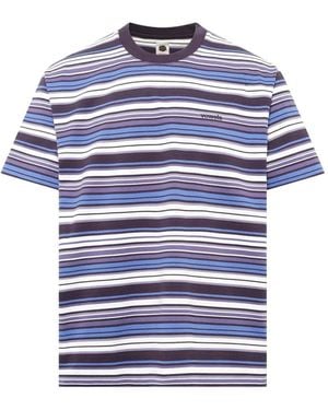 vowels Stripe-Pattern T-Shirt - Blue