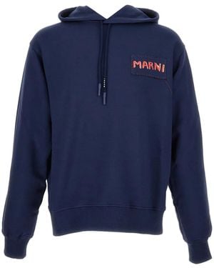 Marni Logo-Patch Hoodie - Blue