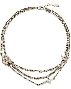 McQueen Flower Dagger Halskette mit Kettengliedern - Mettallic