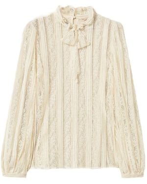 Twinset Striped Lace Bow Blouse - Natural