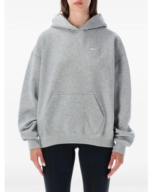 Nike Studio Logo-Embroidered Pouch-Pocket Hoodie - Grey